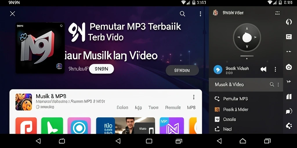 Tampilan antarmuka utama 9N9N dengan fungsi Pemutar MP3.