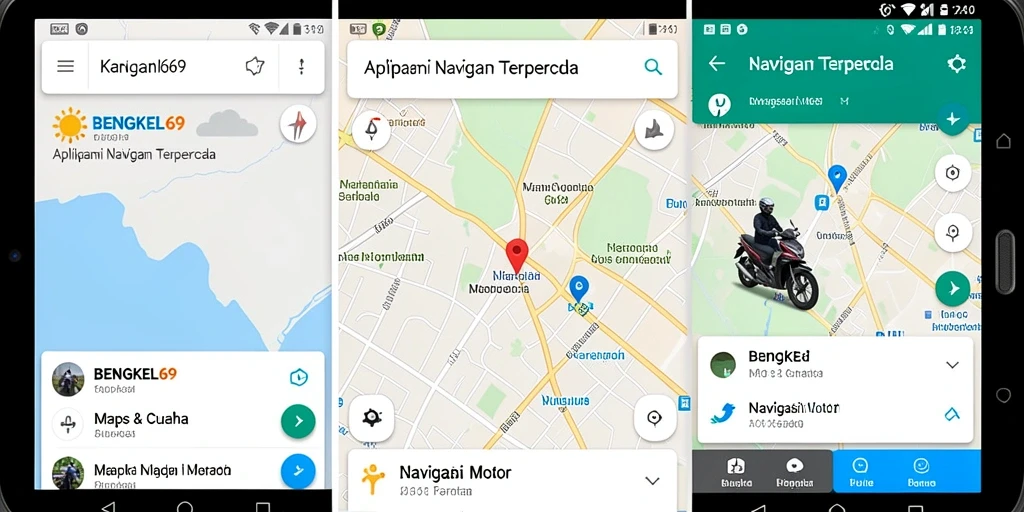 Tampilan antarmuka aplikasi BENGKEL69 untuk navigasi motor.
