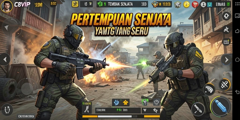 Tampilan antarmuka C8VIP dengan berbagai pilihan senjata.