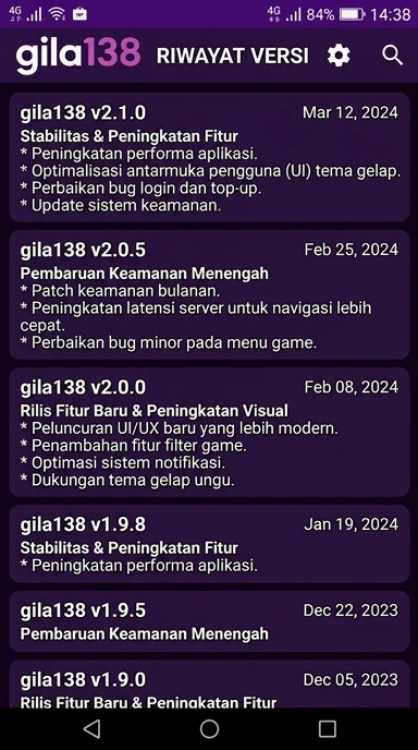 Riwayat Versi gila138 untuk Pengguna Android